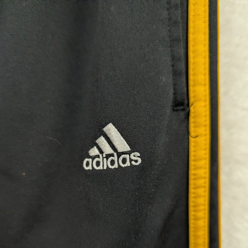 VTG Adidas Track Pants Mens Medium Black Yellow Side Stripe Athleisure Baggy Y2K